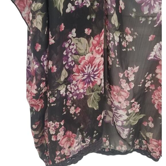 Women's Boho Mason & Mackenzie Floral Black Sheer Cardigan SZ XL - Picture 2 of 3